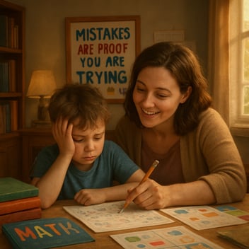 child struggling while parent is trying to help teach math