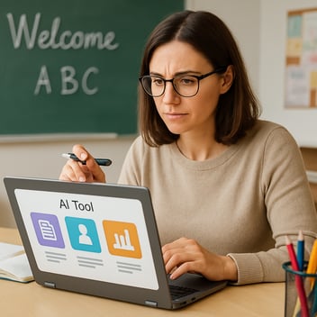 Teacher evaluating AI tools for the classroom