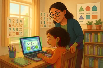 girl with mom learning math with AI teacher