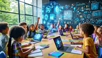 students in classroom using AI