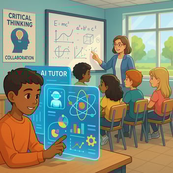 Student learning with AI in classroom