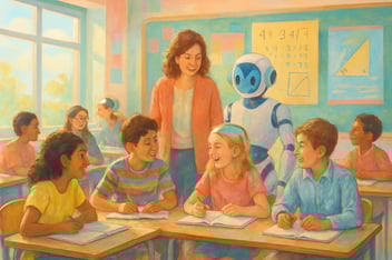 Teacher and AI math tutor teaching students in a classroom