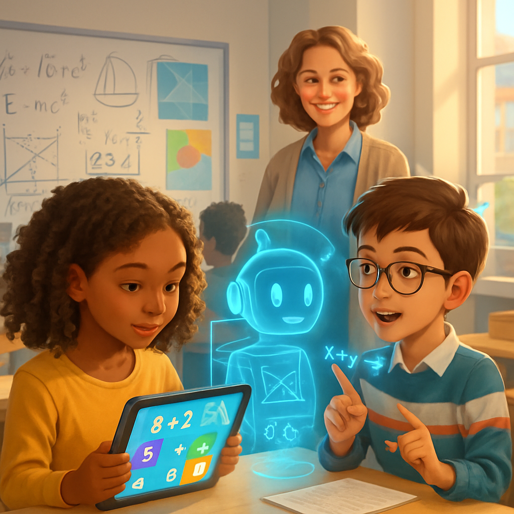 Students learning with AI tutor in the classroom